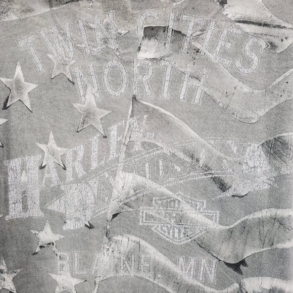 Harley Davidson T-Shirt Men's Large Vintage 90s USA Flag AOP Gray Single Stitch - Picture 6 of 12